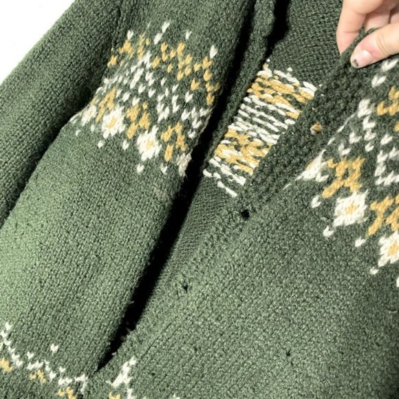 Handmade Hand Knit Green Yellow Open Front Cardigan XL - Picture 6 of 11